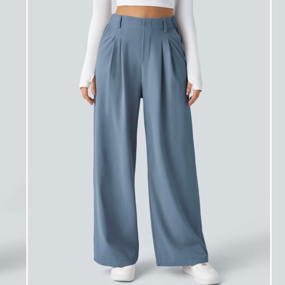 HALARA Pants - Halara Flex High Waist Pocket Wide Leg Waffle Work Pants Blue Gray NEW XL Petite